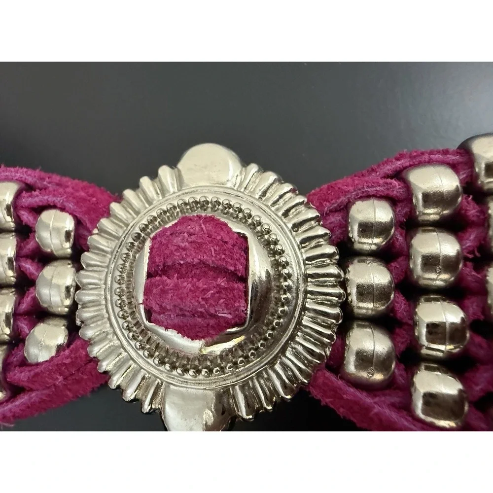 Vintage Charmant Belt Long tussles Pink, Bright Velvet With Metal Beads Western